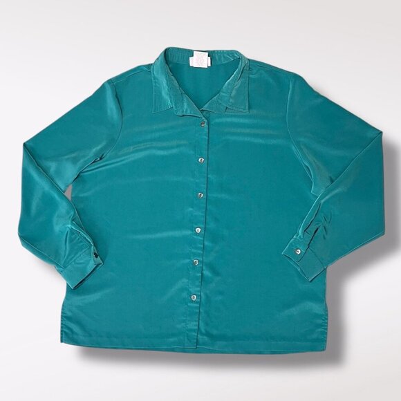 Blair Jade Green Satin Look Button Front Blouse XL - Picture 8 of 8